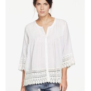 Ellos White Embroidered Lace Pleated Tunic Top Blouse Size 18/20 Boho‎ Gauzy